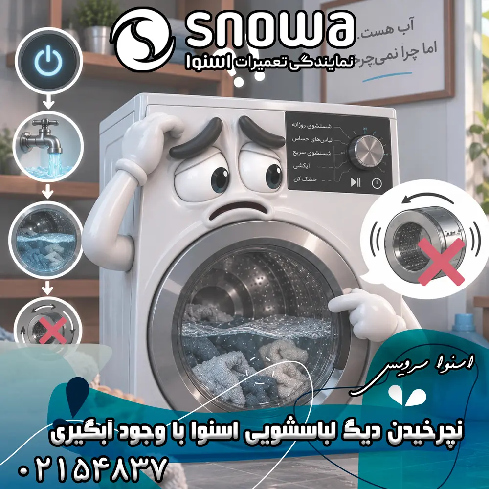 علت نچرخیدن دیگ لباسشویی اسنوا با وجود آبگیری
